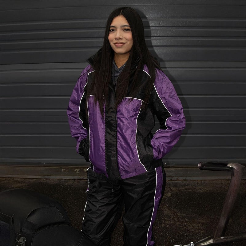 NexGen SH2222 Women's Purple and Black Oxford Water Proof Motorcycle Rain Suit - Medium - Image 4